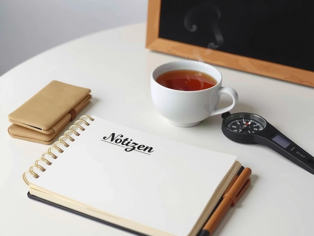 Geordnete Arbeitsumgebung mit Notizen und Kompass